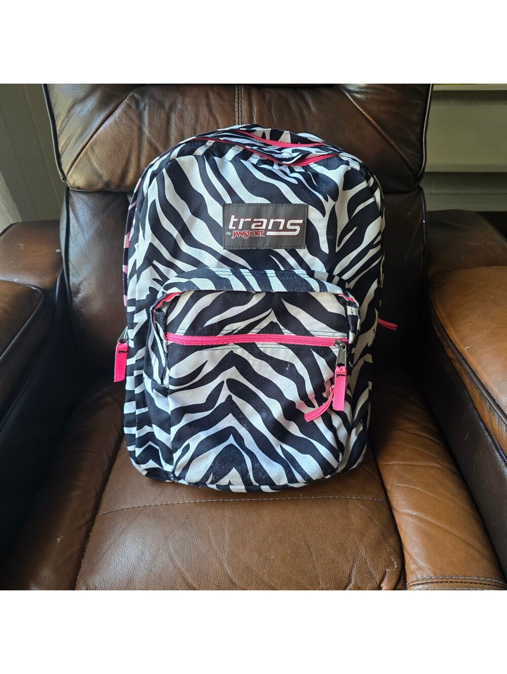 Trans by JanSport Zebra Print Backpack Black White Pink Trim Y2K